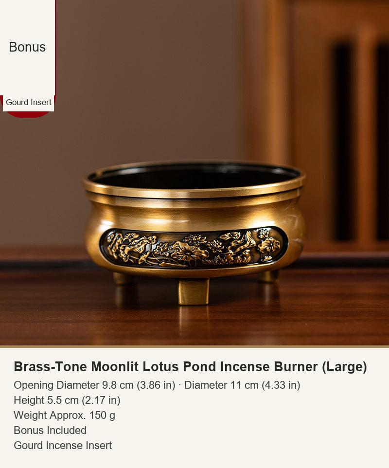 Brass-Tone Moonlit Lotus Pond Incense Burner (Large)