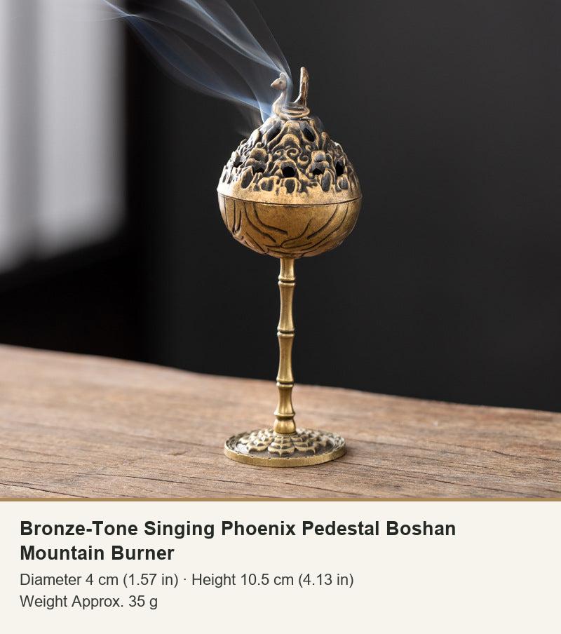 Bronze-Tone Singing Phoenix Pedestal Boshan Mountain Burner