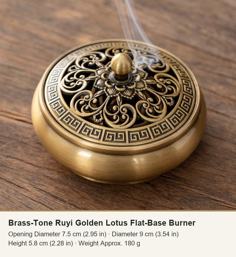 Brass-Tone Ruyi Golden Lotus Flat-Base Burner