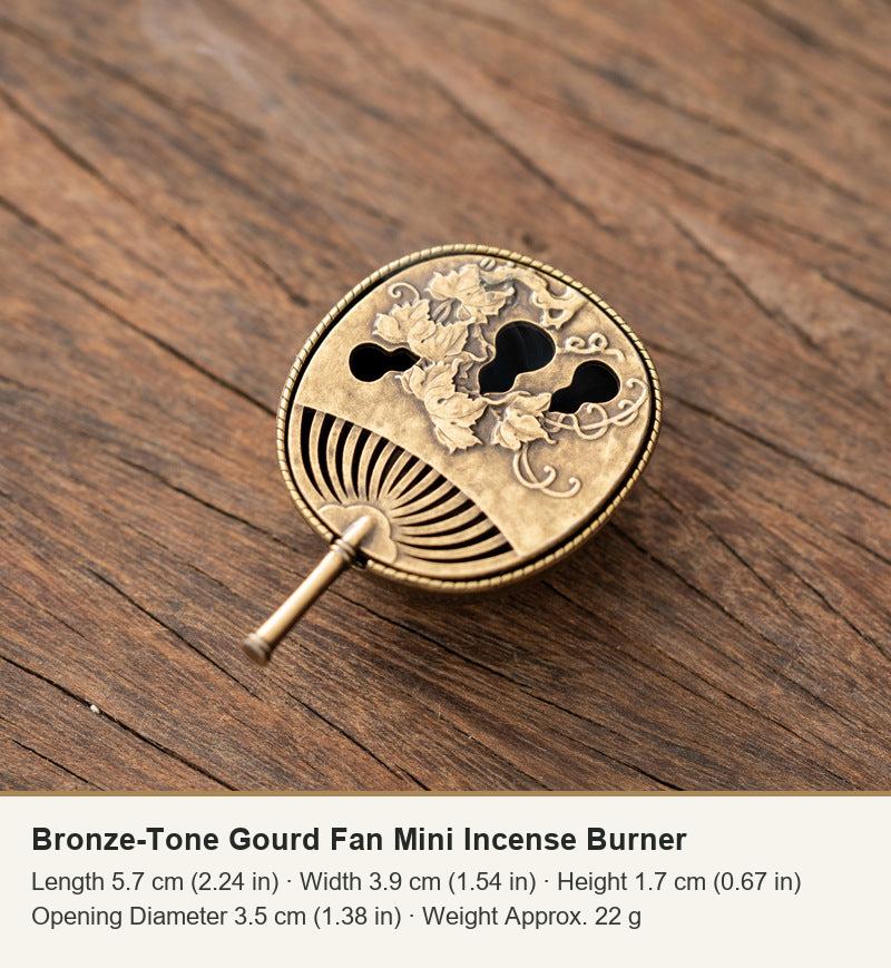 Bronze-Tone Gourd Fan Mini Incense Burner