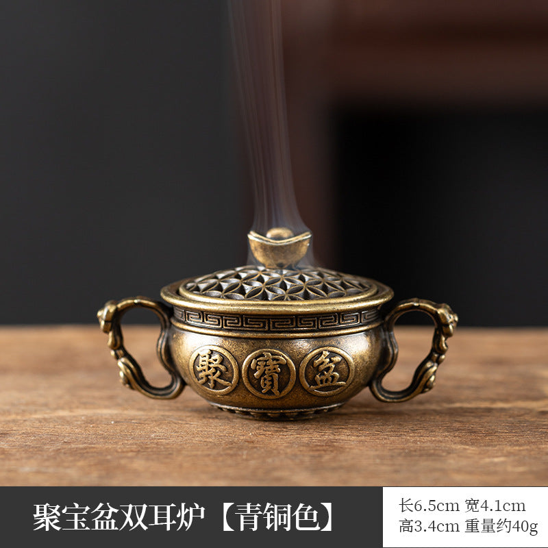 Manufacturer wholesale alloy small incense burner retro Zen Boshan small incense burner household dragon and phoenix plate incense burner incense ornament