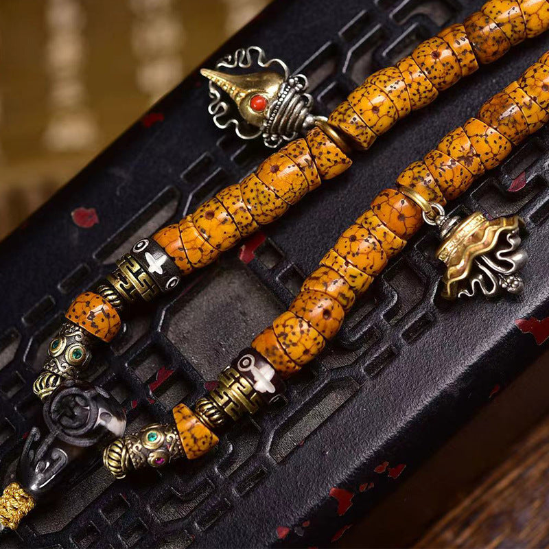 EverestArtstudios blessed EverestArtstudios Natural Xingyue Bodhi Disc-Bead 108-Bead Mala with Agate and Dzi Accents