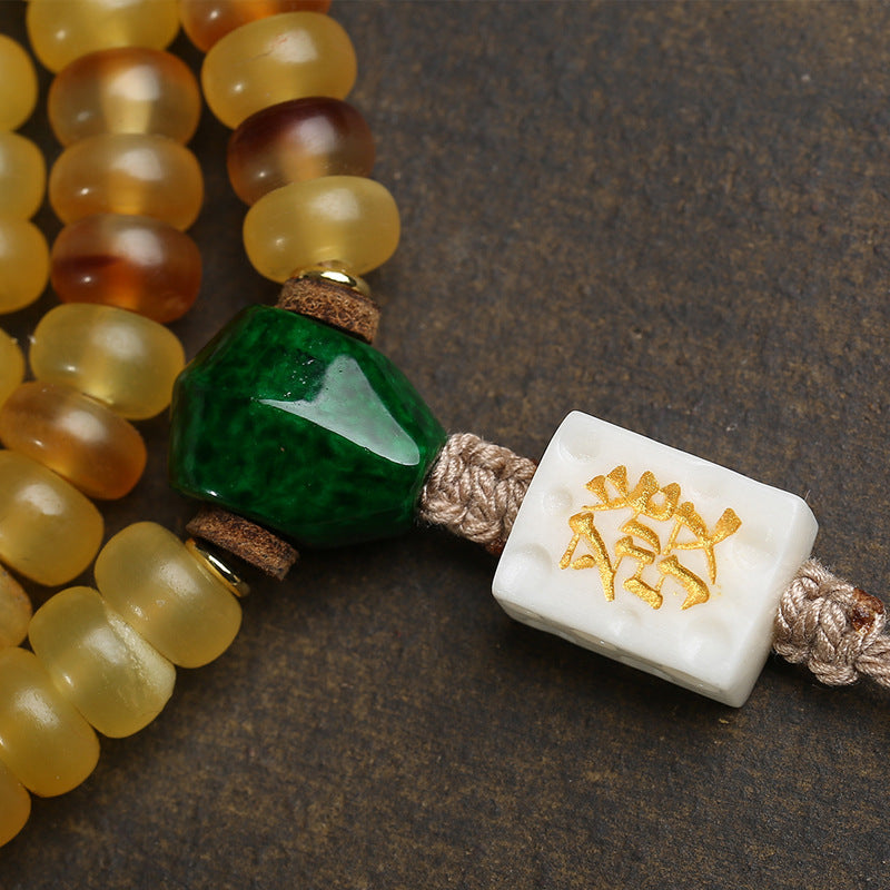 EverestArtstudios Golden Armor Disc-Bead Mala with Agate Accents