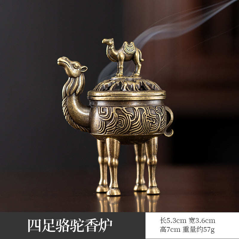 Manufacturer wholesale alloy small incense burner retro Zen Boshan small incense burner household dragon and phoenix plate incense burner incense ornament