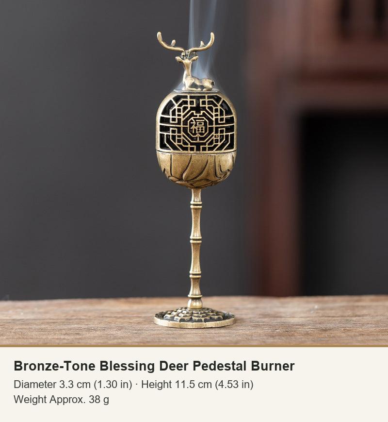 Bronze-Tone Blessing Deer Pedestal Burner