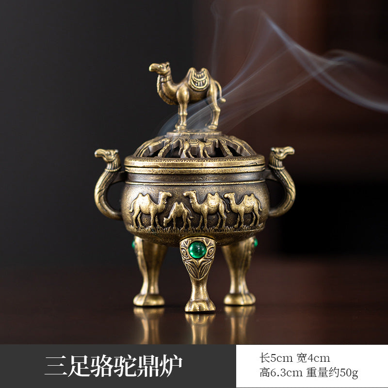Manufacturer wholesale alloy small incense burner retro Zen Boshan small incense burner household dragon and phoenix plate incense burner incense ornament