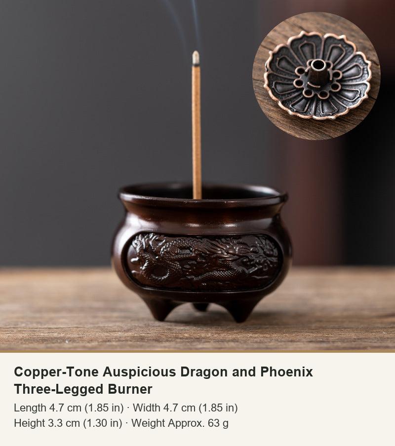 Copper-Tone Auspicious Dragon and Phoenix Three-Legged Burner