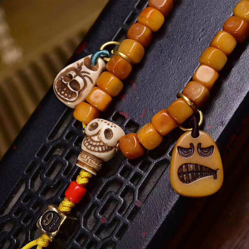 EverestArtstudios blessed EverestArtstudios Tibetan Vintage Bone Carved Square-Bead 108-Bead Mala