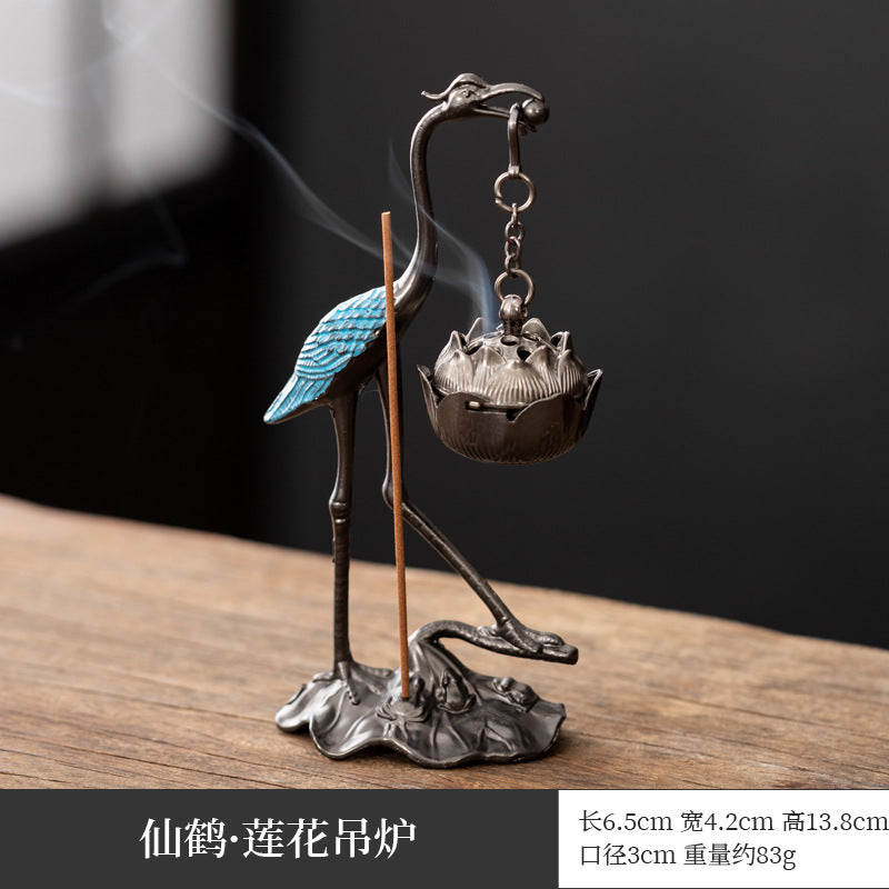 Manufacturer wholesale alloy small incense burner retro Zen Boshan small incense burner household dragon and phoenix plate incense burner incense ornament