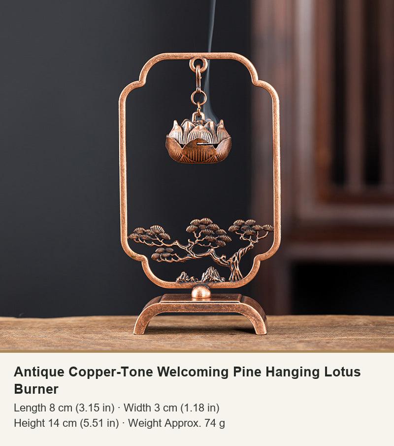 Antique Copper-Tone Welcoming Pine Hanging Lotus Burner