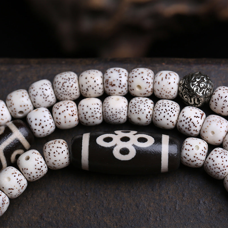 EverestArtstudios Xingyue Bodhi 108-Bead Mala with Two-Eye Dzi-Style Agate and Ghau Pendant