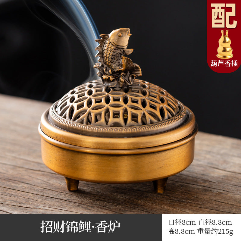 Creative retro alloy three-legged incense burner dragon and phoenix plate incense burner alloy aromatherapy burner incense ornament home classical ornament