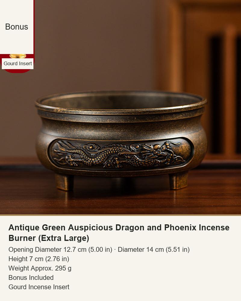 Antique Green Auspicious Dragon and Phoenix Incense Burner (Extra Large)