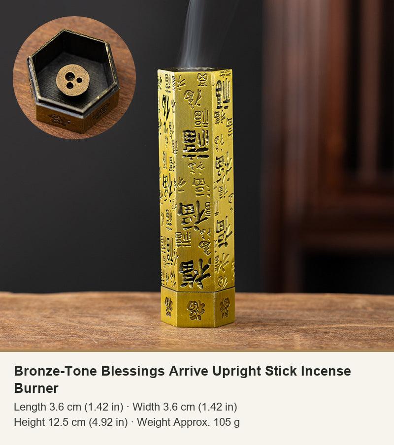 Bronze-Tone Blessings Arrive Upright Stick Incense Burner