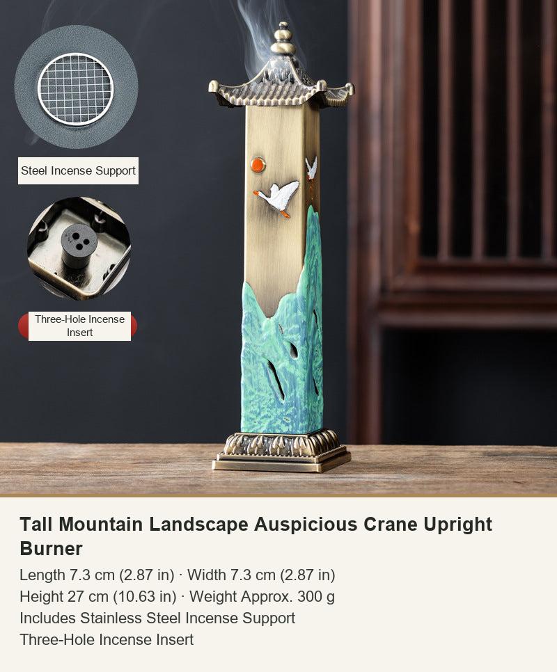 Tall Mountain Landscape Auspicious Crane Upright Burner