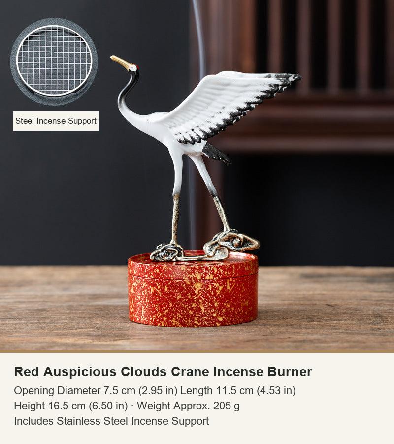 Red Auspicious Clouds Crane Incense Burner