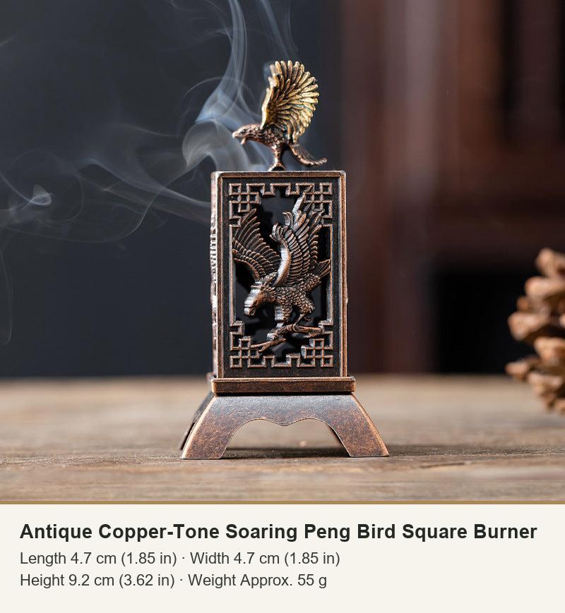 Antique Copper-Tone Soaring Peng Bird Square Burner