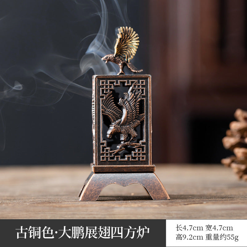 Manufacturer wholesale alloy small incense burner retro Zen Boshan small incense burner household dragon and phoenix plate incense burner incense ornament