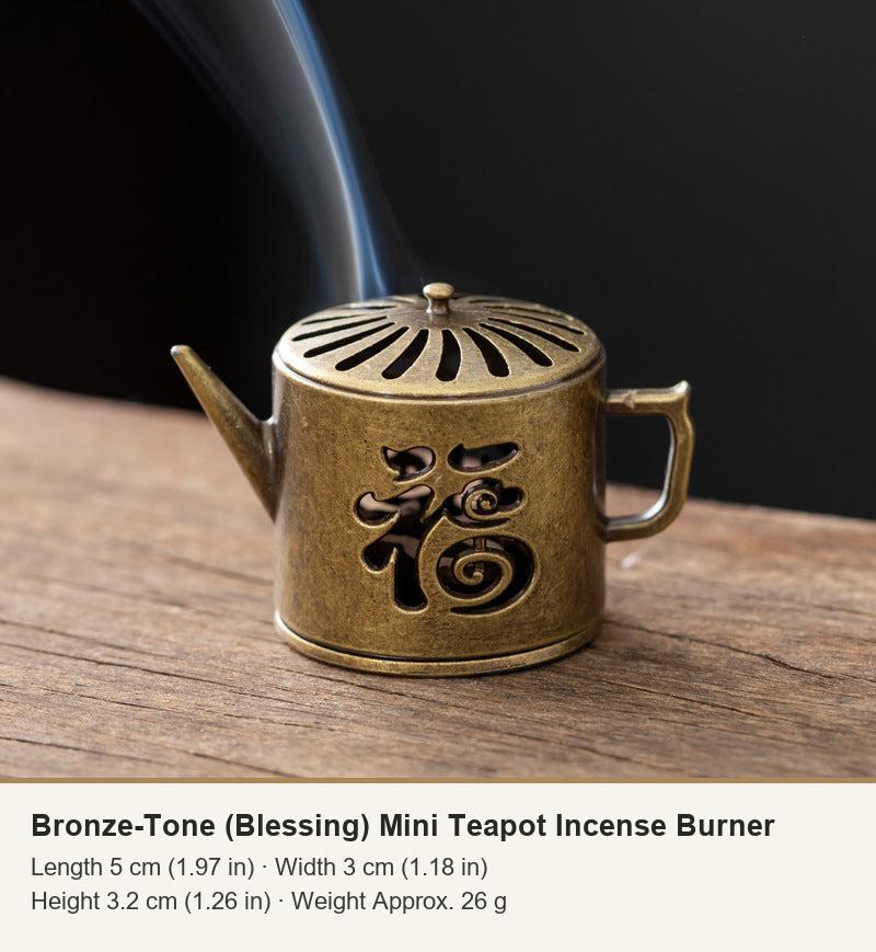 Bronze-Tone (Blessing) Mini Teapot Incense Burner