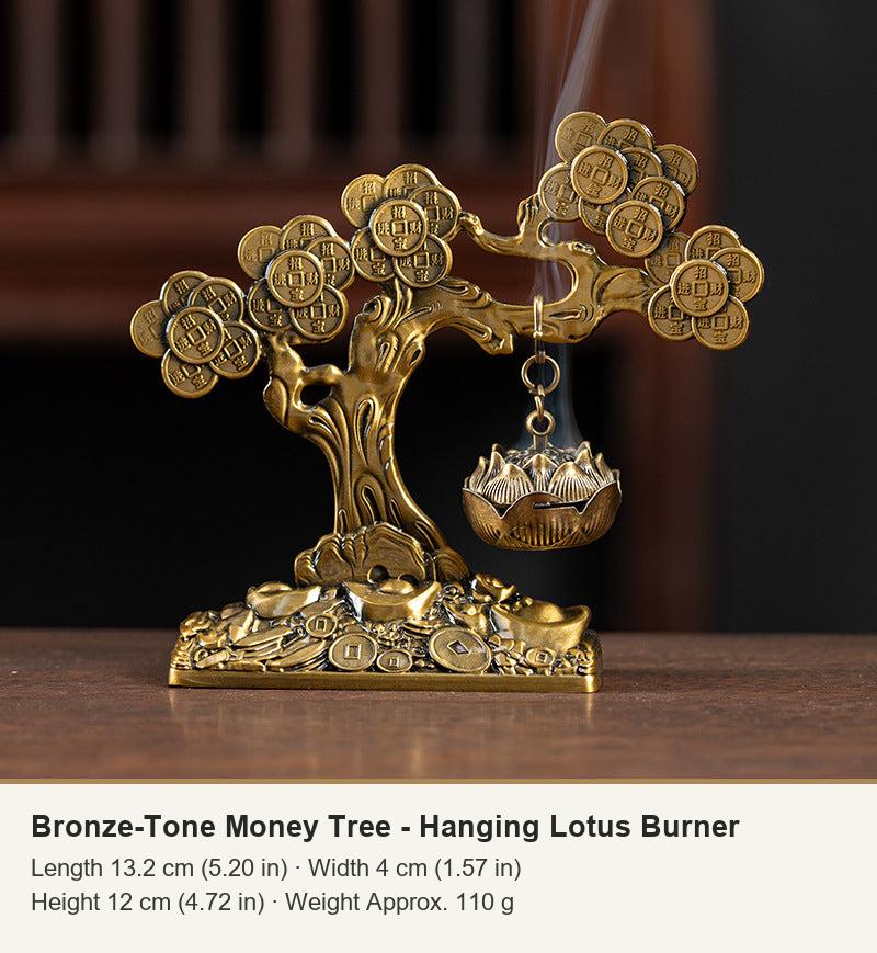 Bronze-Tone Money Tree - Hanging Lotus Burner