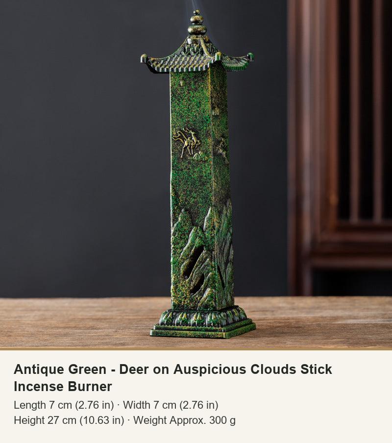 Antique Green - Deer on Auspicious Clouds Stick Incense Burner