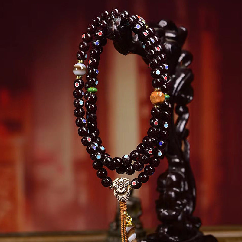 EverestArtstudios blessed EverestArtstudios Natural Cinnabar-Finished Inlaid Xingyue Bodhi 108-Bead Mala