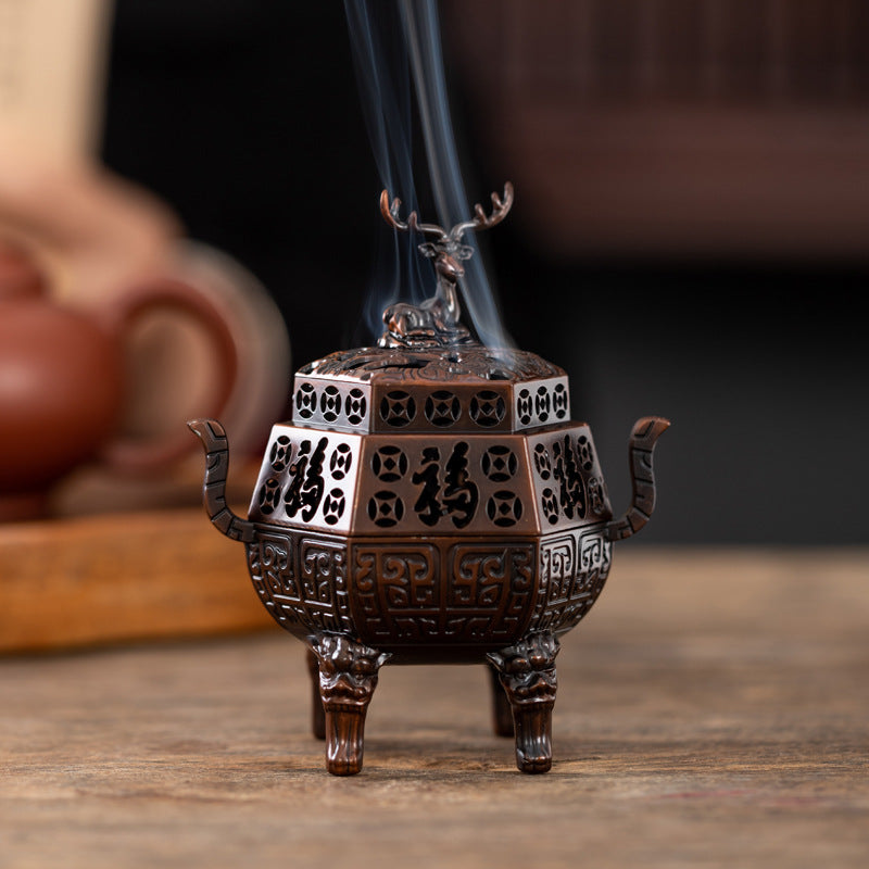 Antique copper alloy Fulu incense burner Indoor plate incense burner Fulu mythical beast sandalwood aromatherapy burner Office desktop incense burner