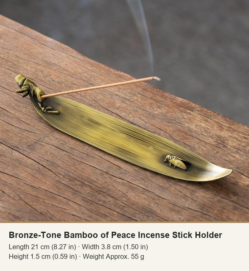 Bronze-Tone Bamboo of Peace Incense Stick Holder