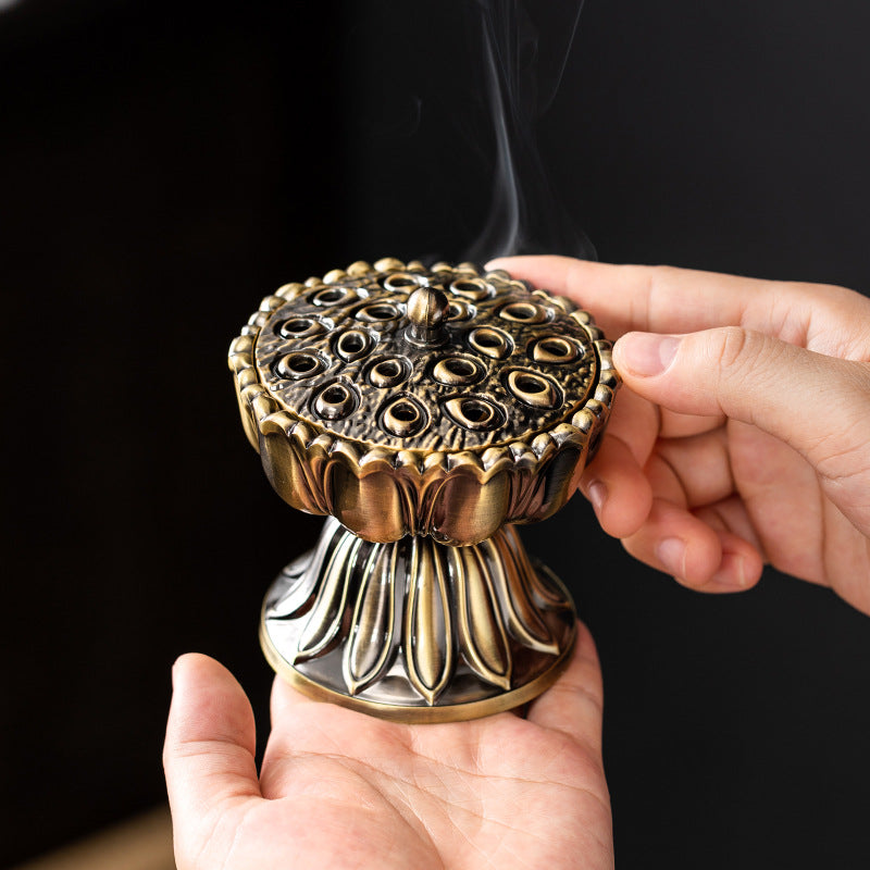 Baolian lantern lotus Zen copper alloy antique plate incense burner household indoor sandalwood aromatherapy stove plate incense burner ornament