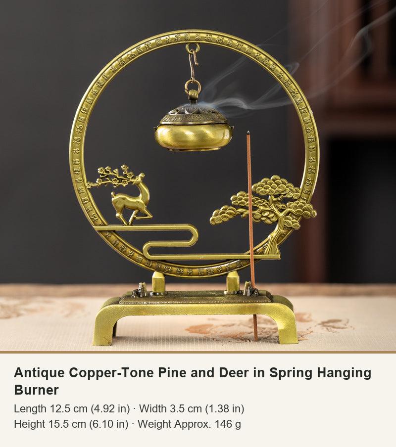 Antique Copper-Tone Pine and Deer in Spring Hanging Burner
