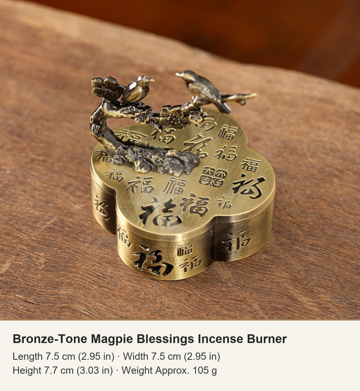 Bronze-Tone Magpie Blessings Incense Burner