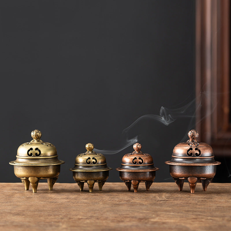 Chinese creative antique aromatherapy stove mini elephant foot lotus stove copper alloy household sandalwood pan incense three-legged stove ornament