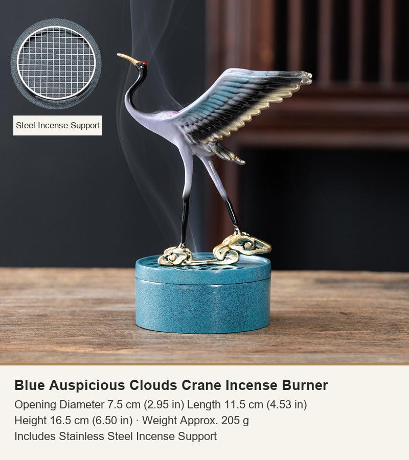 Blue Auspicious Clouds Crane Incense Burner