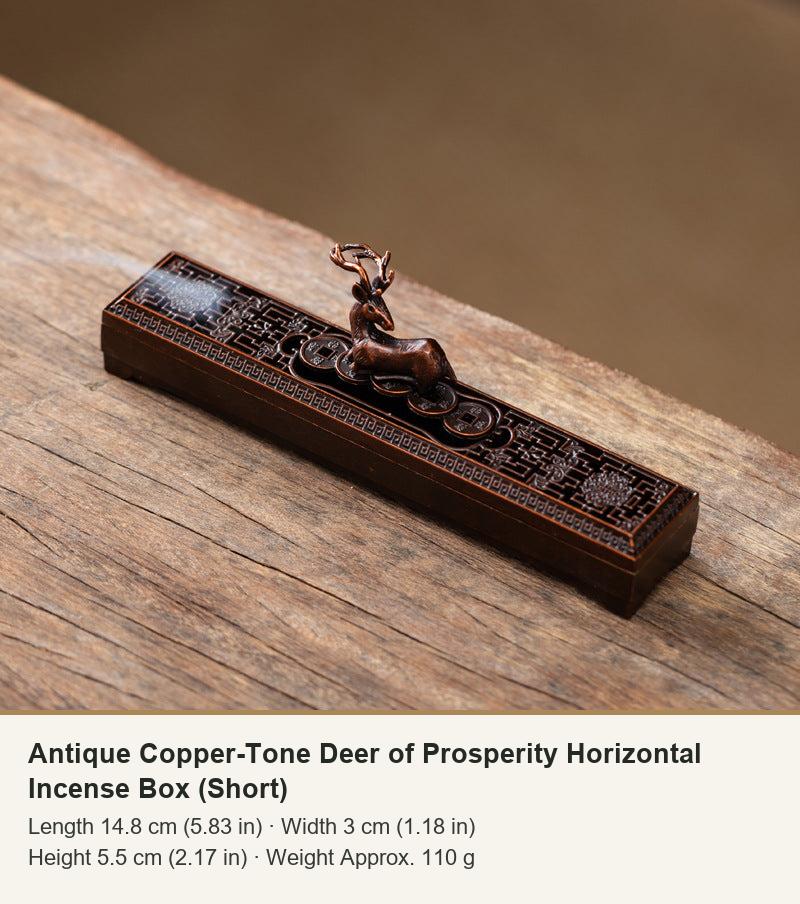 Antique Copper-Tone Deer of Prosperity Horizontal Incense Box (Short)