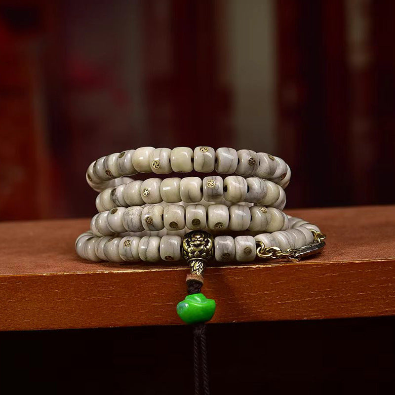 EverestArtstudios blessed EverestArtstudios Vintage Yak Bone Antique Copper Auspicious Wan 108-Bead Mala
