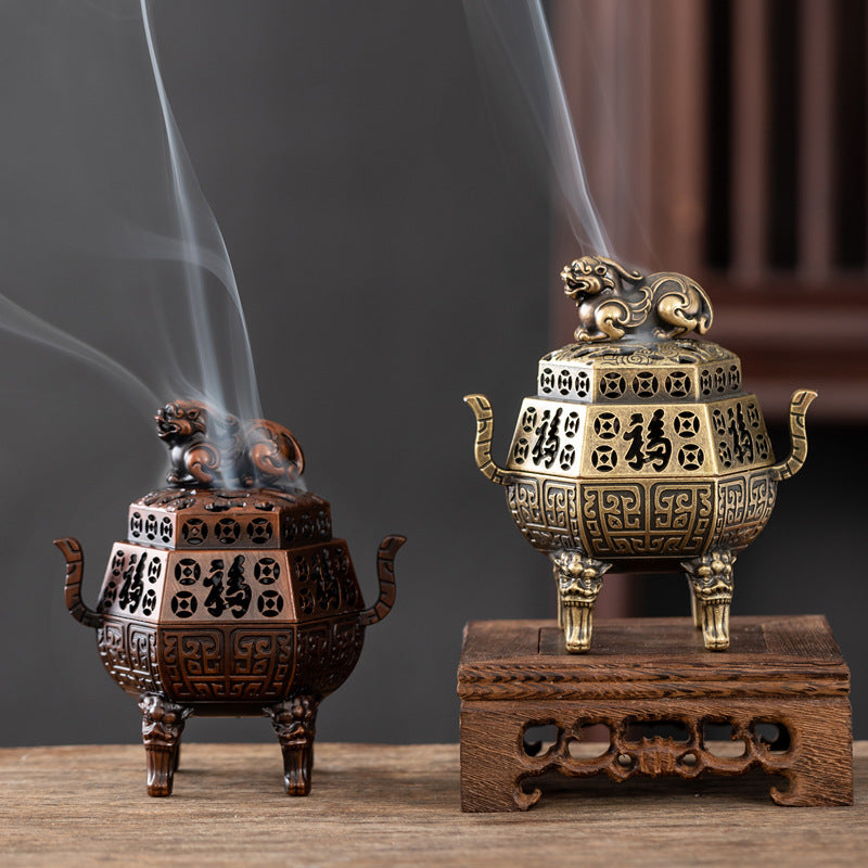 仿古铜合金貔貅香炉 室内盘香炉 麒麟神兽香薰炉 茶道办公室桌面香炉