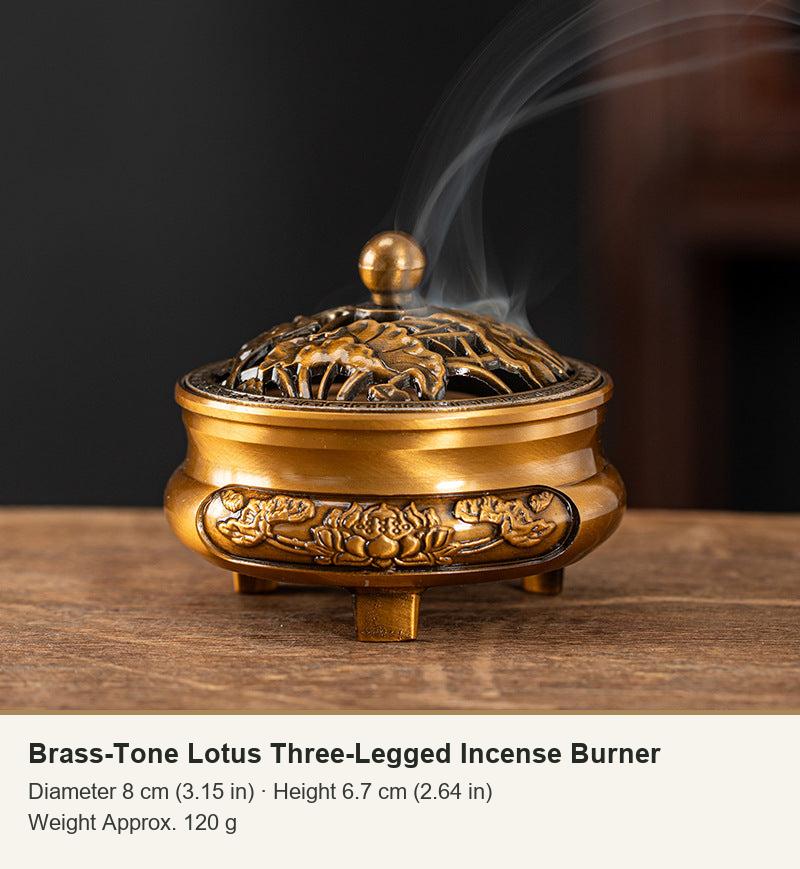 Brass-Tone Lotus Three-Legged Incense Burner
