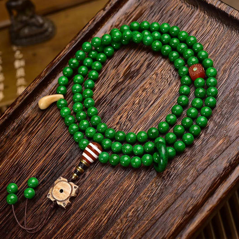 EverestArtstudios blessed EverestArtstudios Tibetan Horn-Look 108-Bead Mala with Agate and Bone Accents