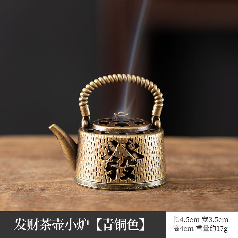 Chinese creative antique aromatherapy stove mini elephant foot lotus stove copper alloy household sandalwood pan incense three-legged stove ornament