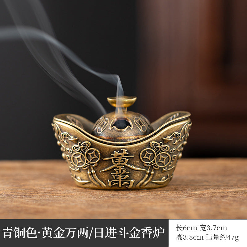 Manufacturer wholesale alloy small incense burner retro Zen Boshan small incense burner household dragon and phoenix plate incense burner incense ornament