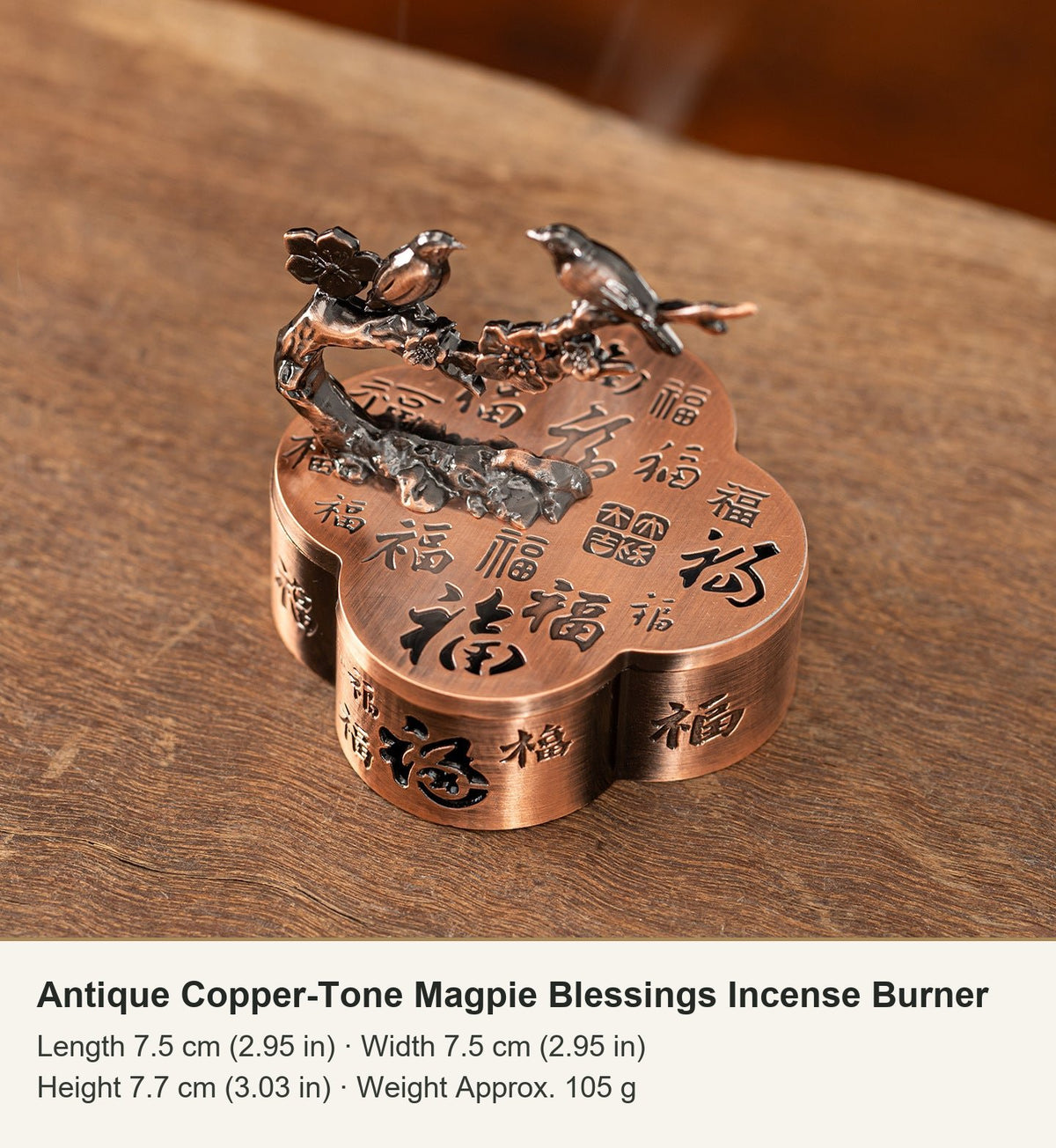 Antique Copper-Tone Magpie Blessings Incense Burner