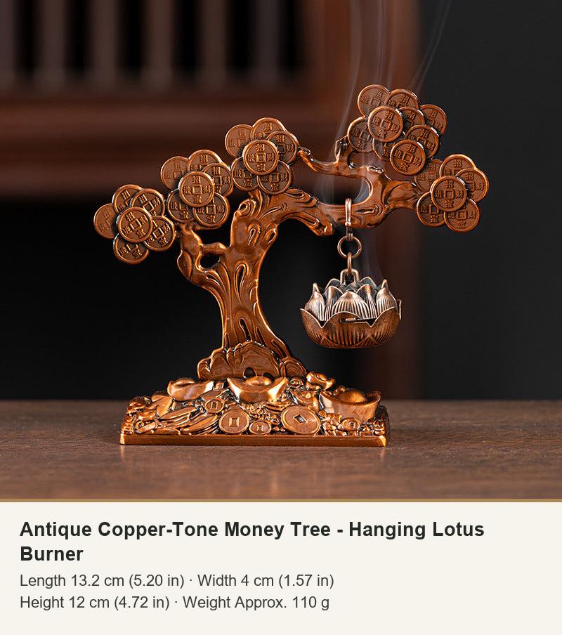Antique Copper-Tone Money Tree - Hanging Lotus Burner