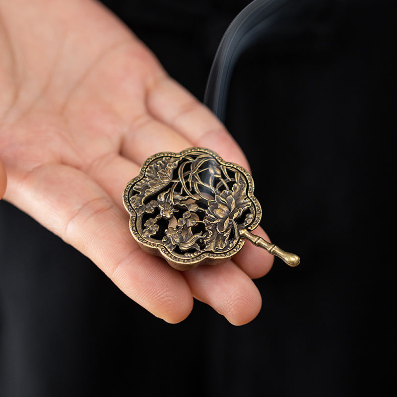 古风扇形鱼戏莲连年有余创意合金香薰炉镂空荷花炉小号祥云盘香炉
