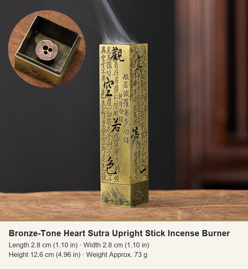 Bronze-Tone Heart Sutra Upright Stick Incense Burner