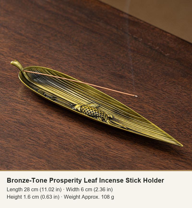 Bronze-Tone Prosperity Leaf Incense Stick Holder