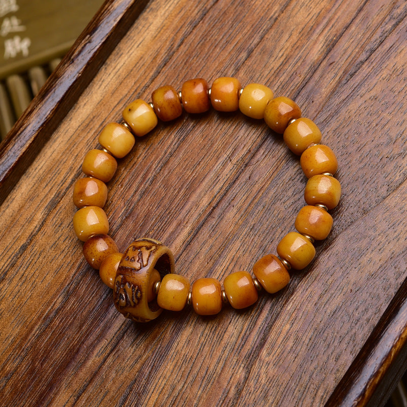 EverestArtstudios Yak Bone Barrel Bead Guanyin Charm Bracelet