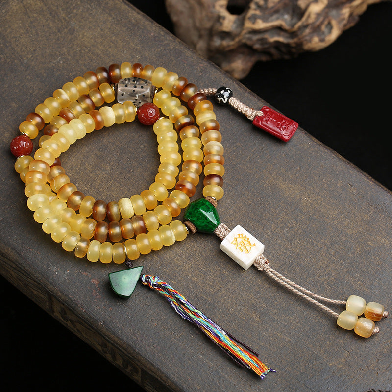 EverestArtstudios Golden Armor Disc-Bead Mala with Agate Accents