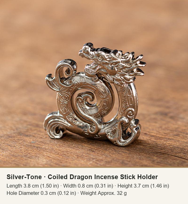 Silver-Tone  ·  Coiled Dragon Incense Stick Holder