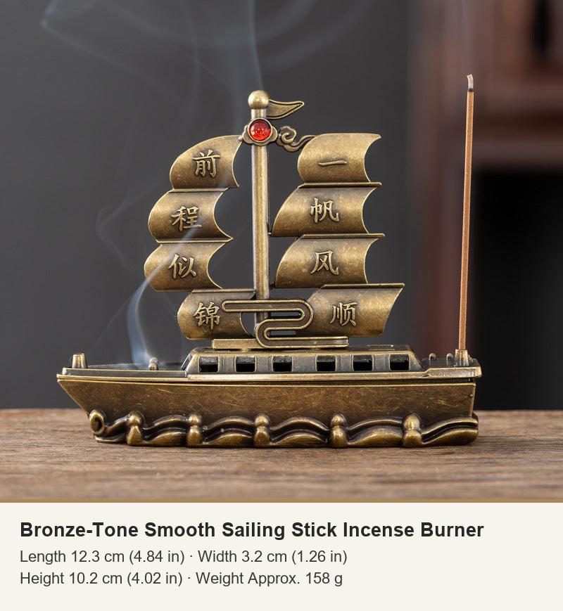 Bronze-Tone Smooth Sailing Stick Incense Burner
