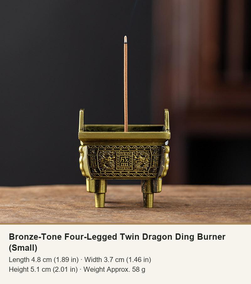 Bronze-Tone Four-Legged Twin Dragon Ding Burner (Small)